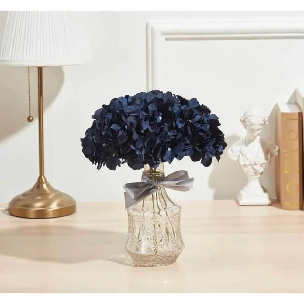 10 Pack | Navy Blue Hydrangeas Flowers Wedding Bouquet Floral Centerpiece Decor